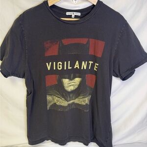 Junk Food Clothing Black Vigilante Graphic Tee with Red and Yellow Accents